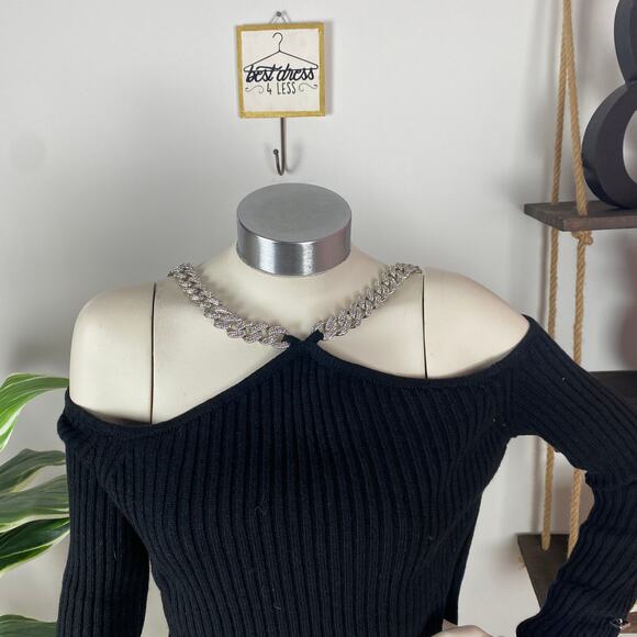 Giuseppe di Morabito Black Cold Shoulder Chain Sweater Top - Picture 2 of 8